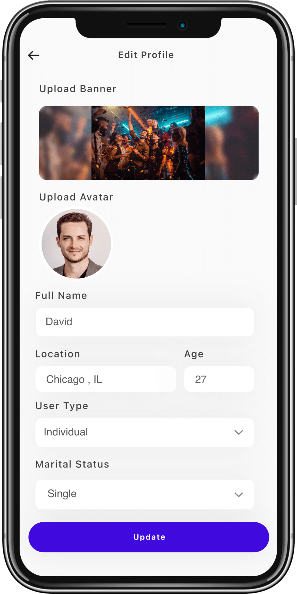 Theme Park Social App Edit Profile Screen